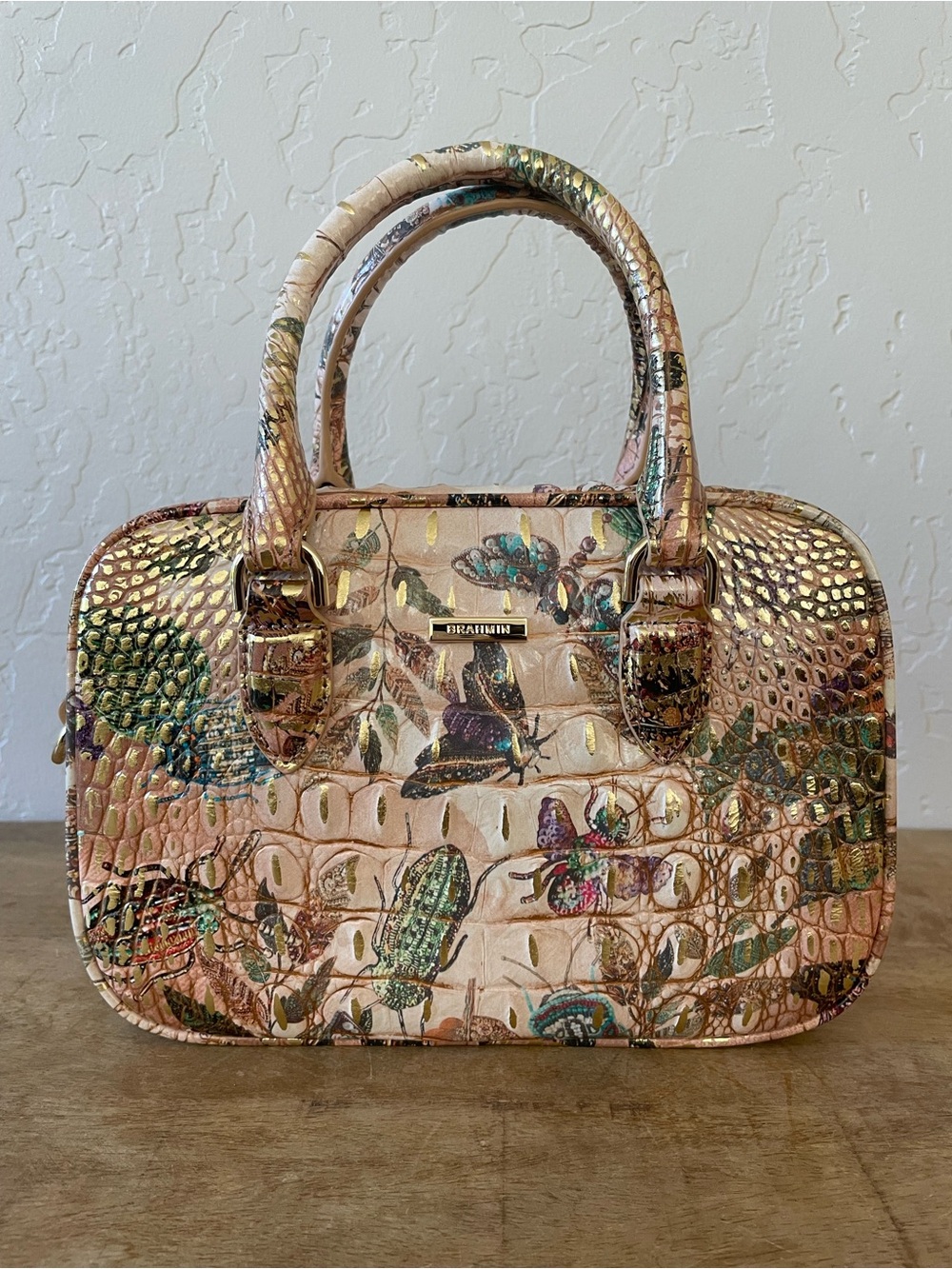 Brahmin Mara Mini Satchel Hill Garden Embossed Leather Butterfly Crossbody